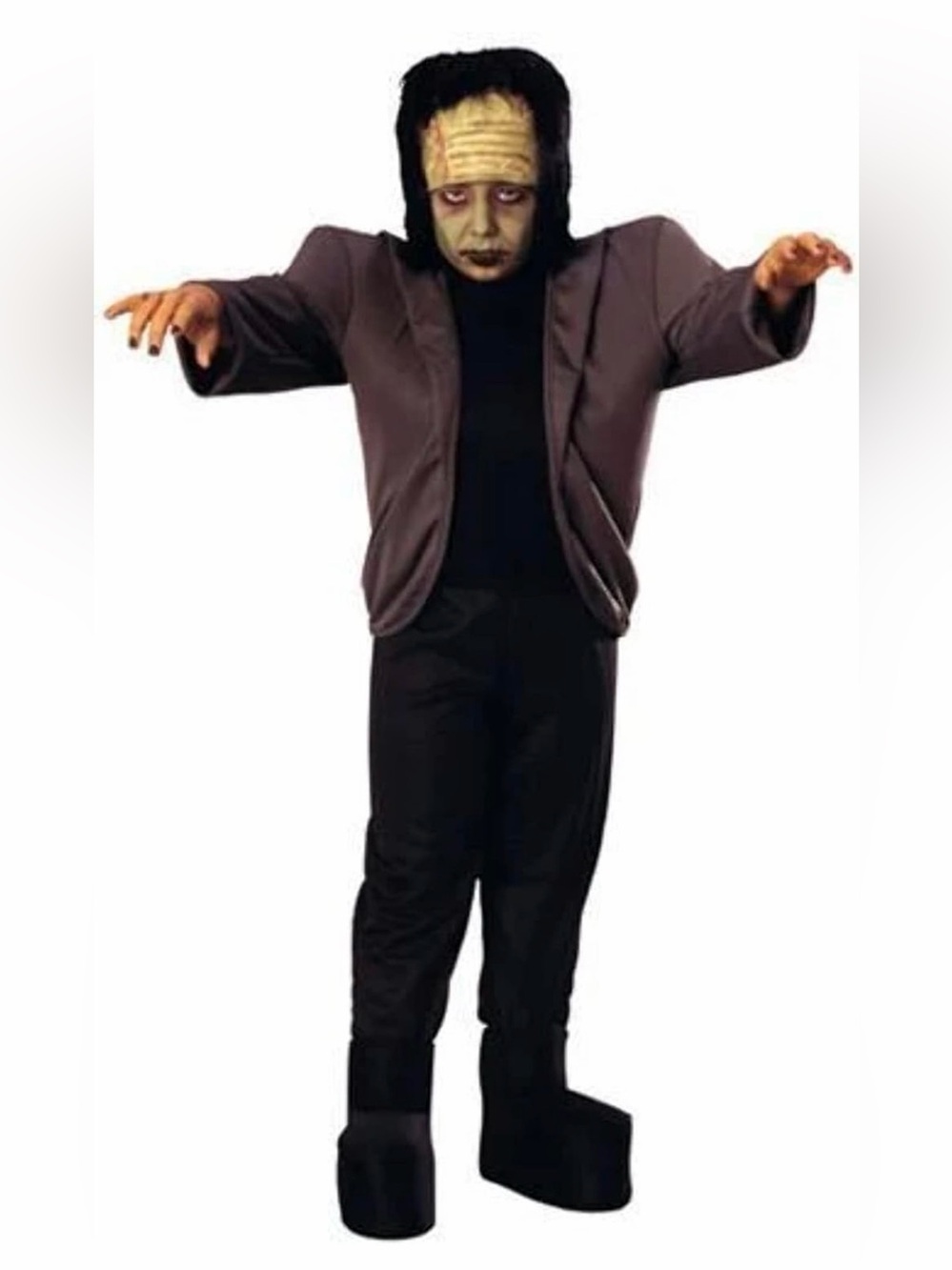 Frankenstein Costume Halloween Outfit and Forehead Mask, Shoe Covers - Kids L